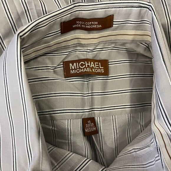 Michael Kors Men's Grey Striped Cotton Dress Shirt - Size Medium 15 32/33 - NWT - Picture 5 of 5